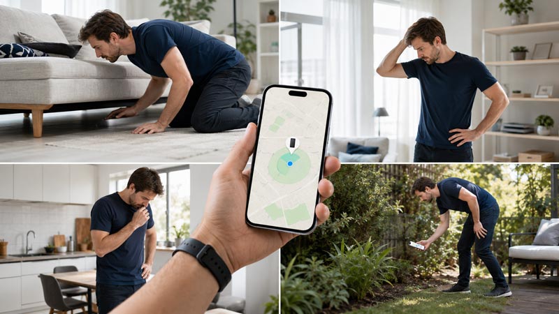 Person checking for a lost iPhone at home