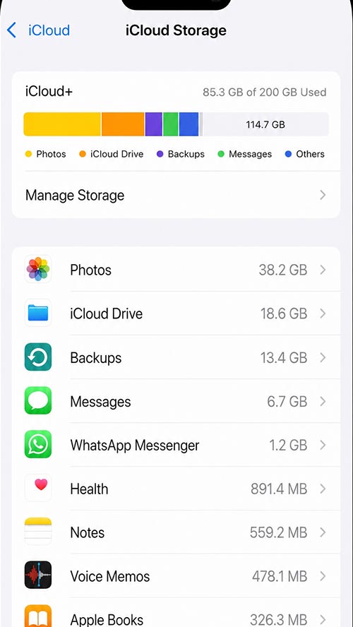 Checking available iCloud storage on iPhone